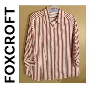 🌺 FOXCROFT 100% Cotton Red White Striped No-Iron Shirt 3X
